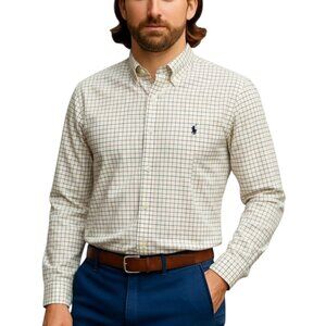 Ralph Lauren Mens Custom Fit Shirt Red Blue Plaid Button Down Collar Size XL
